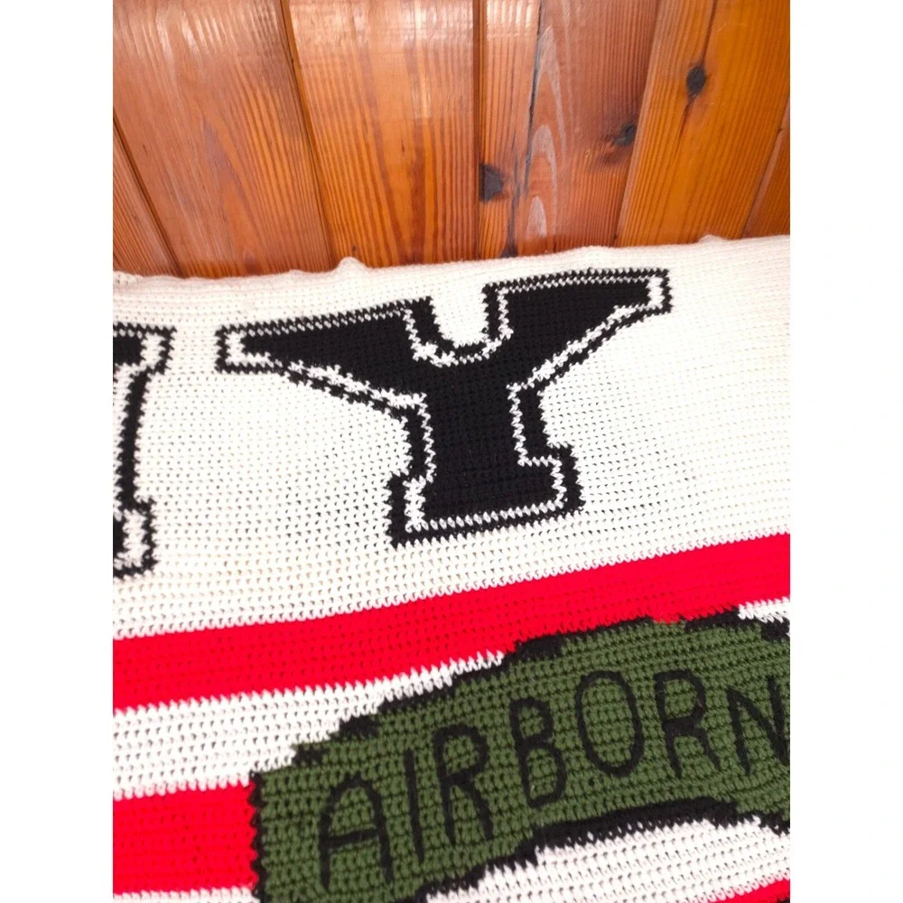 US Army‎ 82nd Airborne Veteran Blanket Quilt Crochet Flag Handmade 63